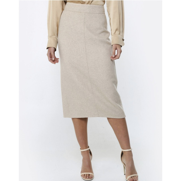 Vince Front Seam Midi Wool Blend Skirt Heather Oatmeal Size 6 - Picture 1 of 7